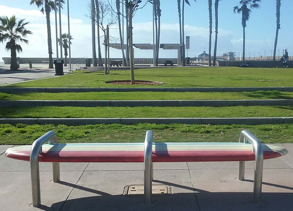 IB surfboard bench - San Diego Scenic Cycle Tours