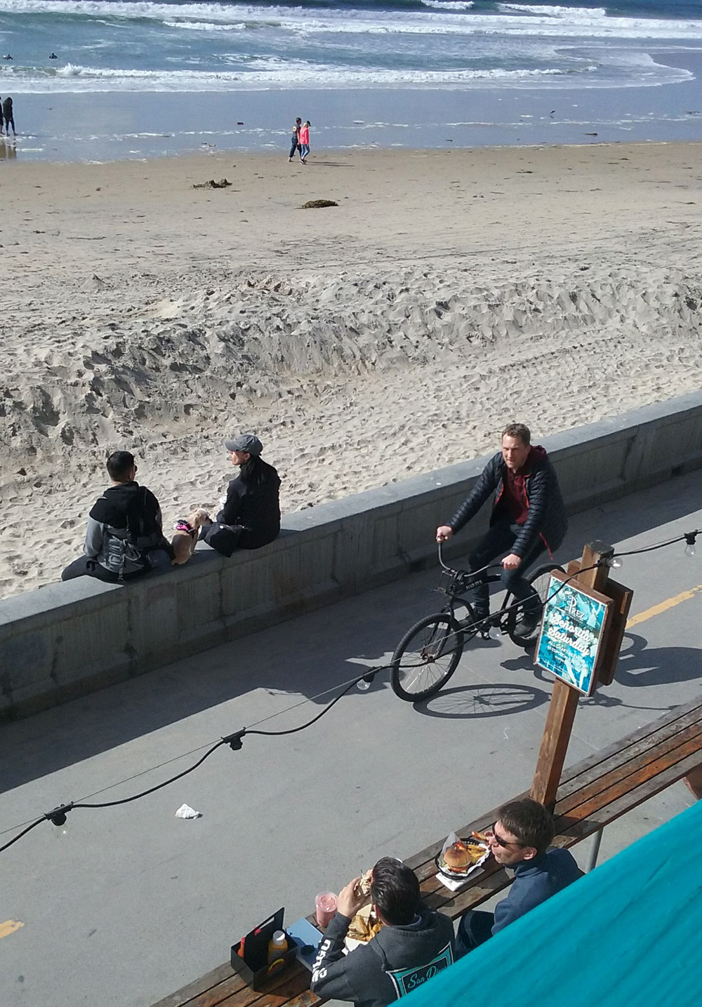 PB boardwalk coffee stop - San Diego Scenic Cycle Tours